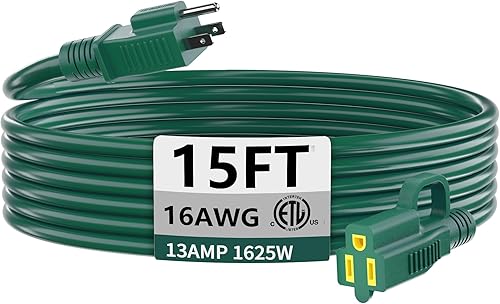 Miniatura 84 de HUANCHAIN Cable de extensión para exteriores de calibre 14/3 de 25 pies, resistente al agua, con cable eléctrico de 3 clavijas iluminado y flexible