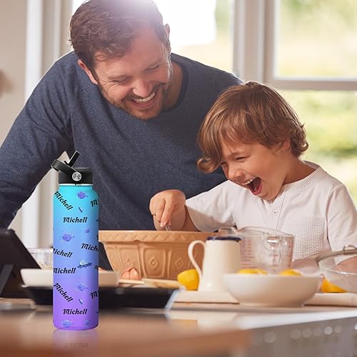 Miniatura 7 de Botella de agua personalizada con tapa de popote para la escuela, 18/24/32 onzas, botella de agua deportiva de acero inoxidable aislada