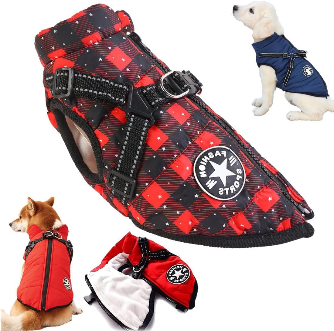 New Furry King Dog Winter Coat, Furryking Winter Jacket for Dogs, Waterproof Windproof Dog Snow Jacket with Harness and Zipper, for Small Medium Large Dogs(Size:3X-Large,Color:stars)