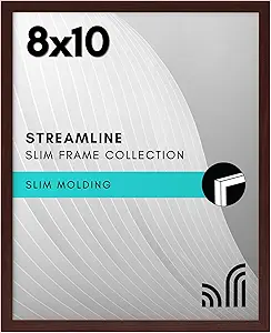 Americanflat 8x10 Picture Frame with Shatter-Resistant Glass - Streamline Collection - Thin Border Picture Frame for Tabletop and Wall Display - Hanging Hardware and Easel Stand Included - Mahogany
