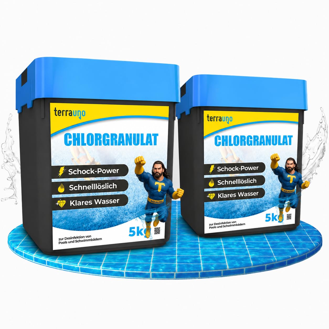 TerraUno Chlorgranulat für Pool, zur Schockchlorung, Stoßchlorung & Dauerchlorung, schnelllöslich 5Kg, Chlor Granulat für kristallklares & hygienisches Poolwasser