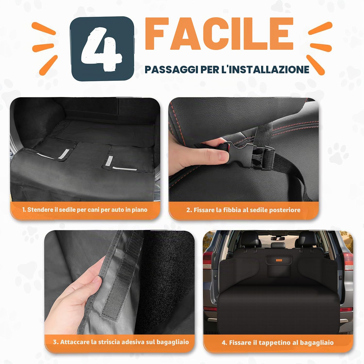 Protezione Bagagliaio Auto per Cani, Telo Auto per Cani con Tasca, Protezione Laterale e Paraurti, Impermeabile Antistrappo Antiscivolo, Universale per Auto, SUV, 183 x 104 cm, Nero(Leggero)