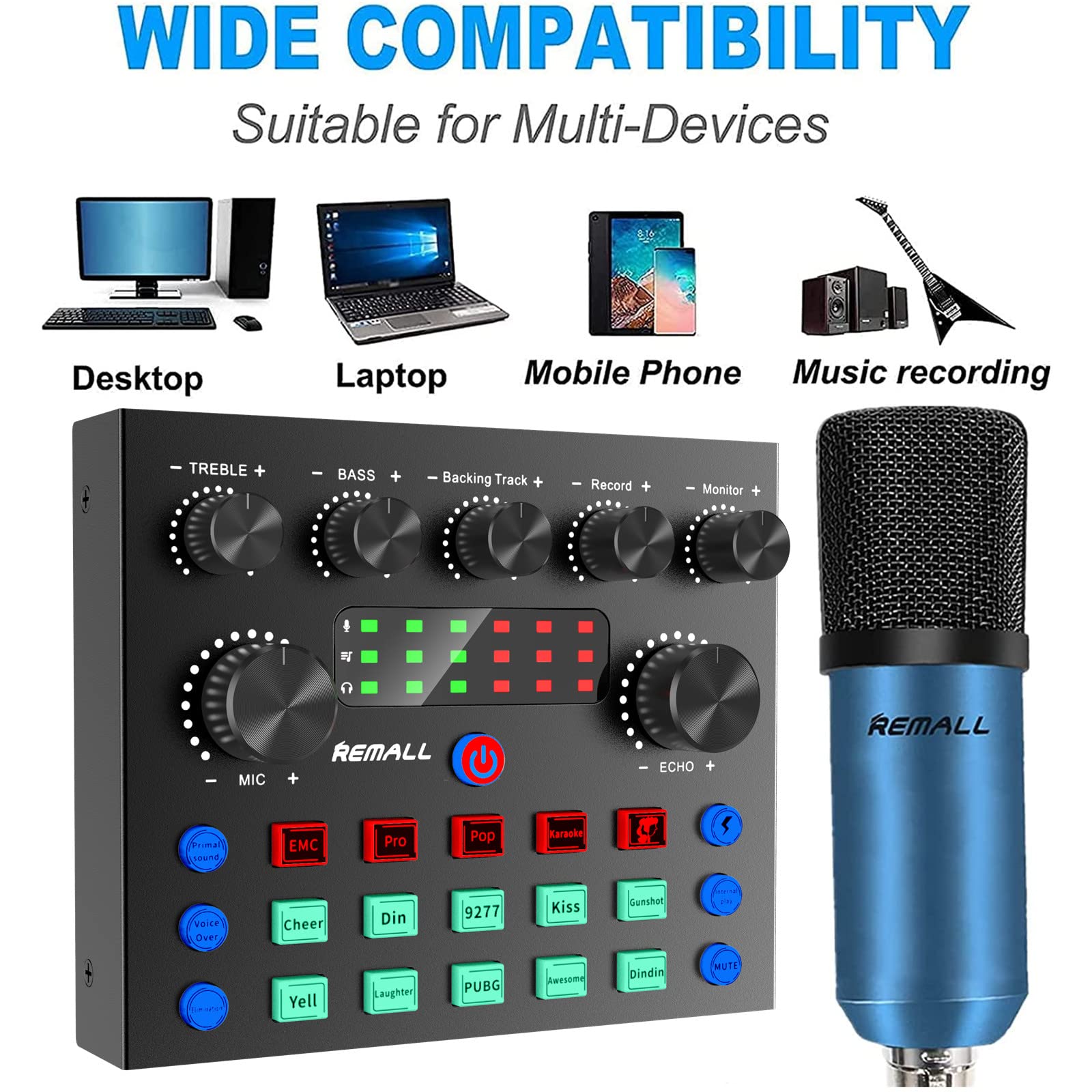 Buy Audio Interface DJ Mixer V8 Live Sound Card for Streaming, Remall