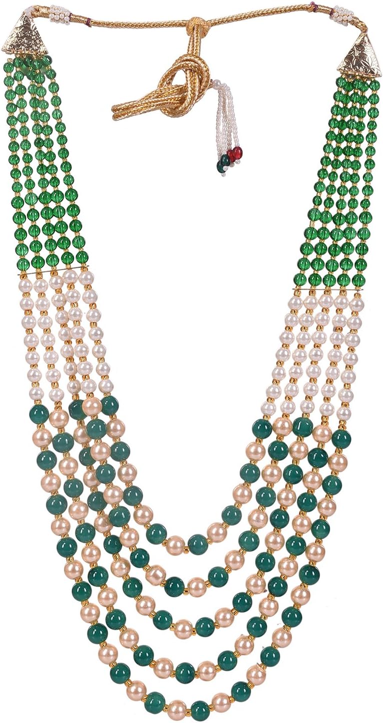 Ratnavali Jewels Sea Shell Pearl Emerald Green White Beads for Women/Girls