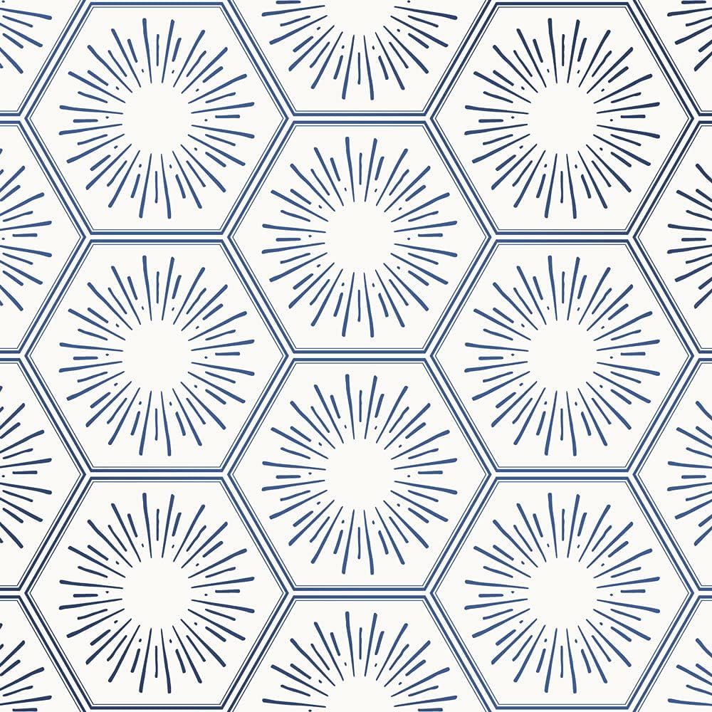 Tempaper Metallic Blue Hello Sunshine Removable Peel and Stick Wallpaper, 20.5 in X 16.5 ft, Made in The USA Metallic Sapphire