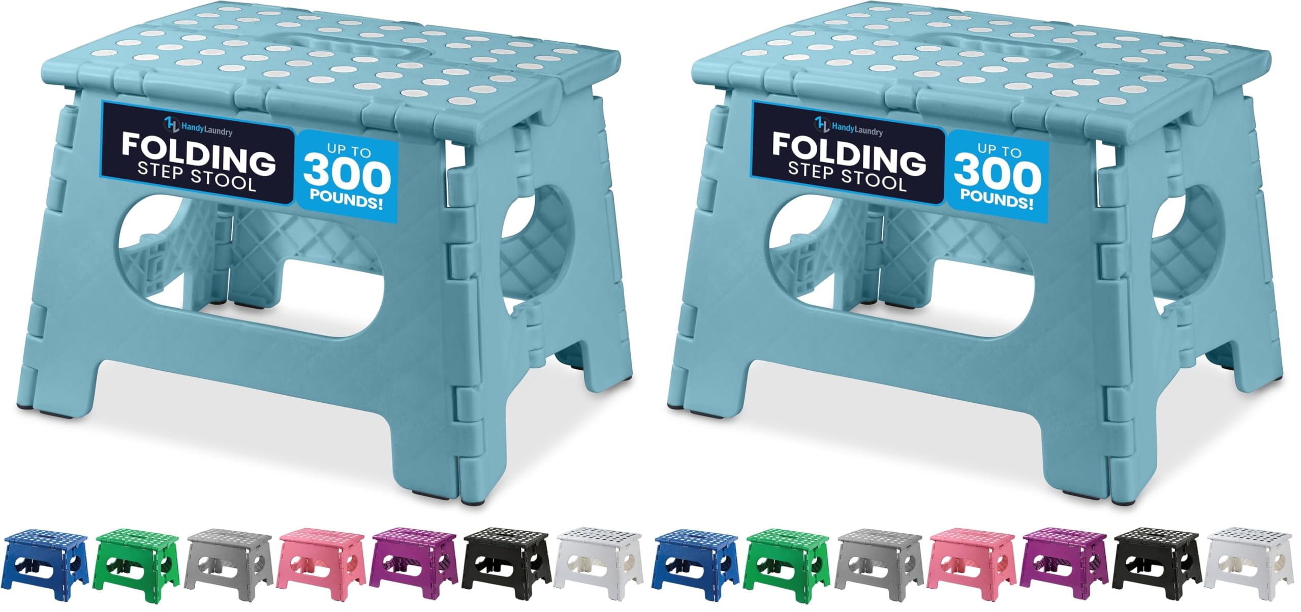 Handy Laundry Folding Lightweight Step Stool - Sturdy Enough to Support Adults and Safe Enough for Kids - Opens Easy with One Flip - Great for Kitchen, Bathroom or Bedroom (Teal - 9 Inch) (Pack of 2)
