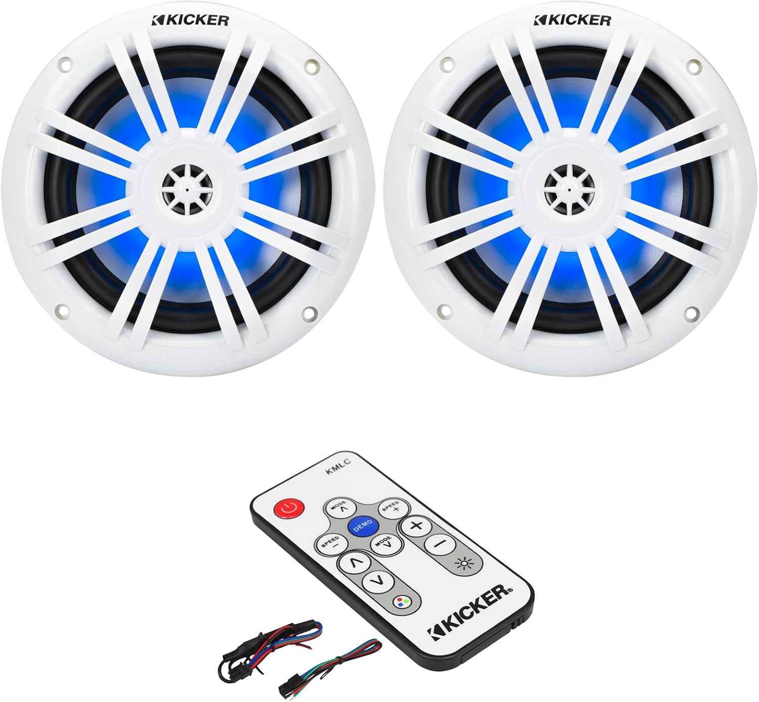 KICKER 51KM604WL KM 6.5" 150 Watts Max Power 4 ohms RGB LED Marine Coaxial Speakers (Pair) Bundle Combo with Marine LED Controller