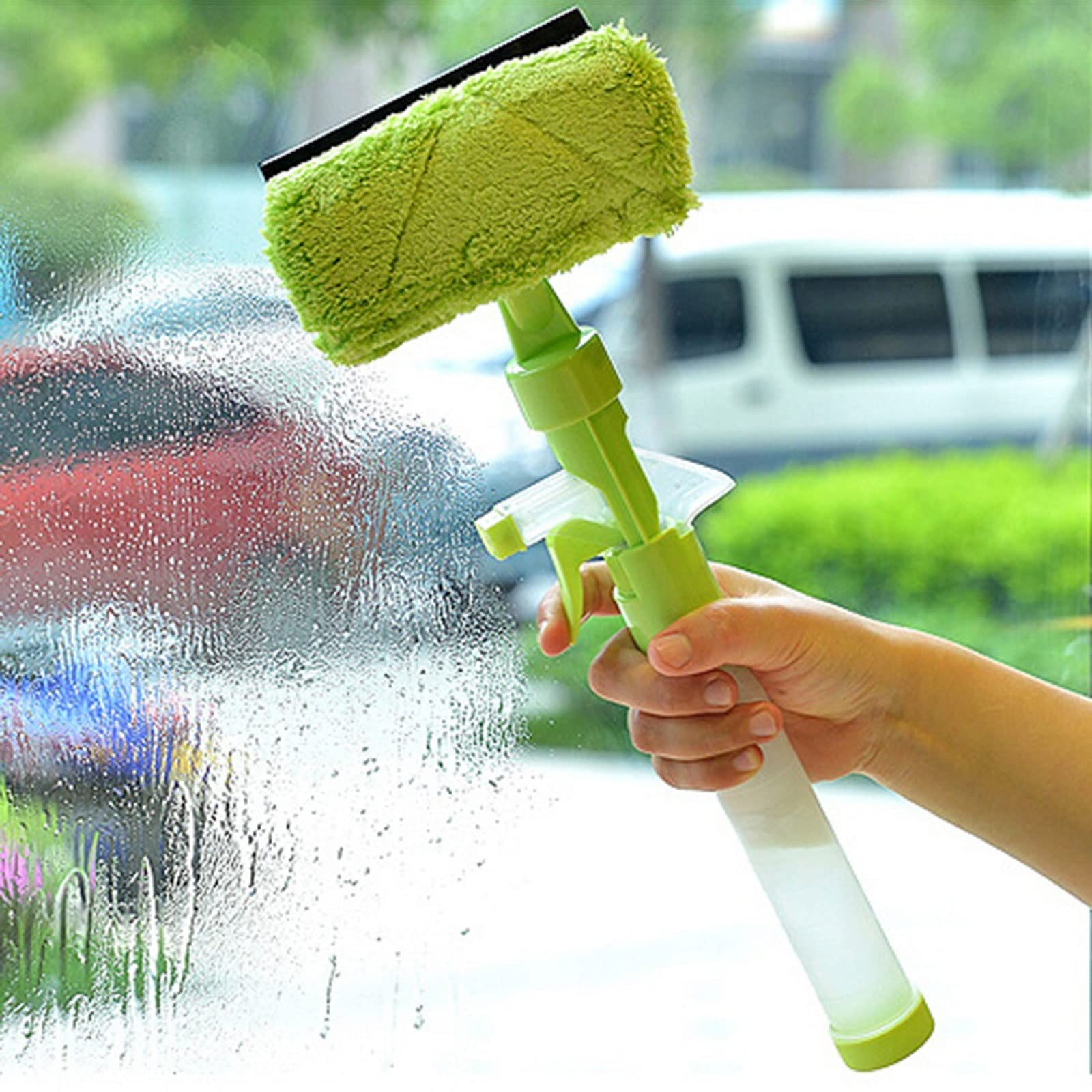 Rasquetas para Ducha, Limpiador de Ducha, Botella pulverizadora Agua, Limpiador Vidrio Ventana con Varilla desmontaje Doble Cara Verde
