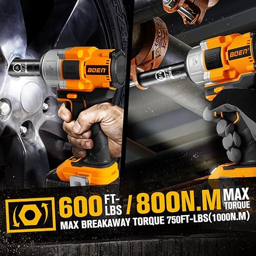 Miniatura 4 de boen Llave de impacto inalámbrica de 12 pulgada, 600 pies-libras (800 N.m), llave de impacto eléctrica sin escobillas, pistola de impacto de alto
