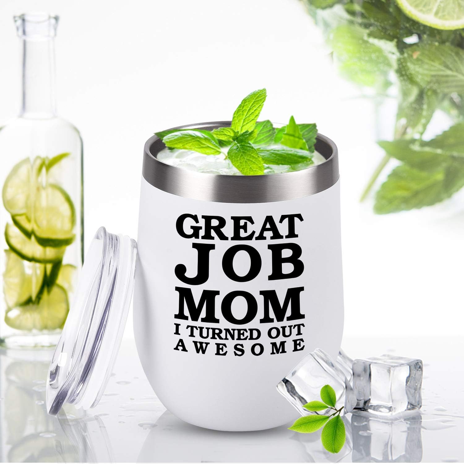 Best Cyber Monday 🔥 Mom Wine Tumbler for Mom Mother New Mom, Funny Mom Stainless Steel Wine Tumbler from Daughter Son for Sister Friends Mother's Day Thanksgiving Gag for Her(12 Oz, White)