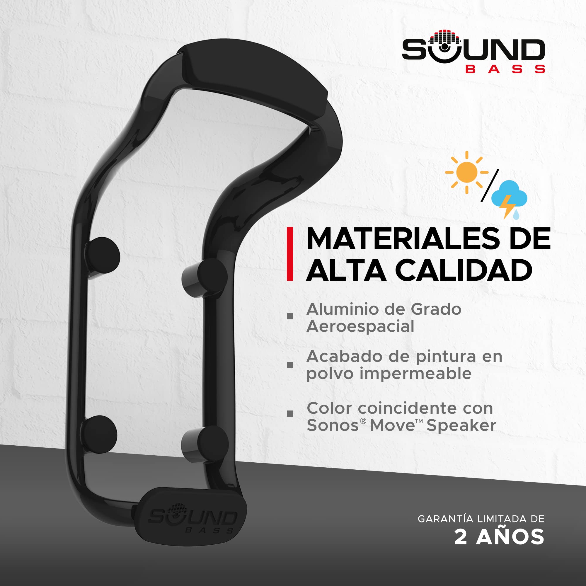 Sound Bass Move Soporte de Montaje en Pared para Altavoz, Resistente a la Intemperie, Compatible con Sonos Move Versión 1 y 2, Incluye Accesorios de Montaje, Negro
