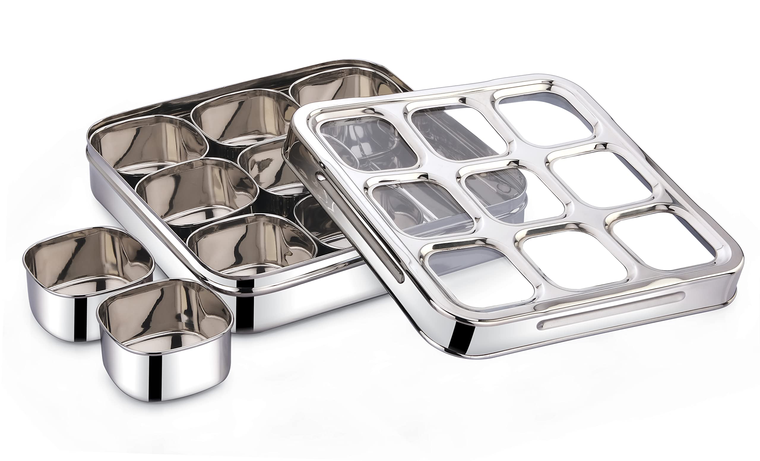 Stainless Steel Spice Box - 9 Compartments -3 Stainless Steel Spice Box - 9 Compartments -3