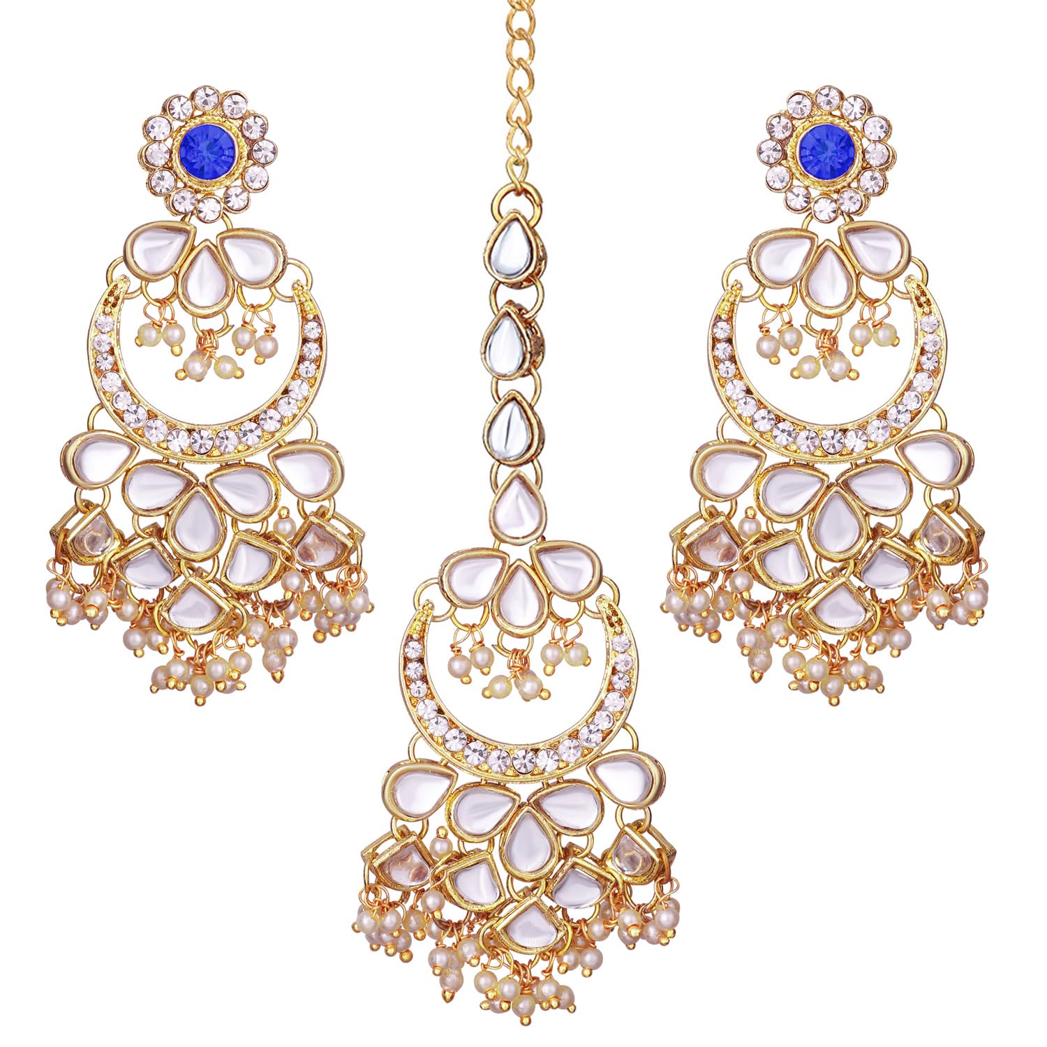 Peora Gold Plated Kundan Pearl Chandbali Earrings with Maang Tikka Traditional Jewellery Set for Women (B08MY1HLWM) Amazon Price History, Amazon Price Tracker
