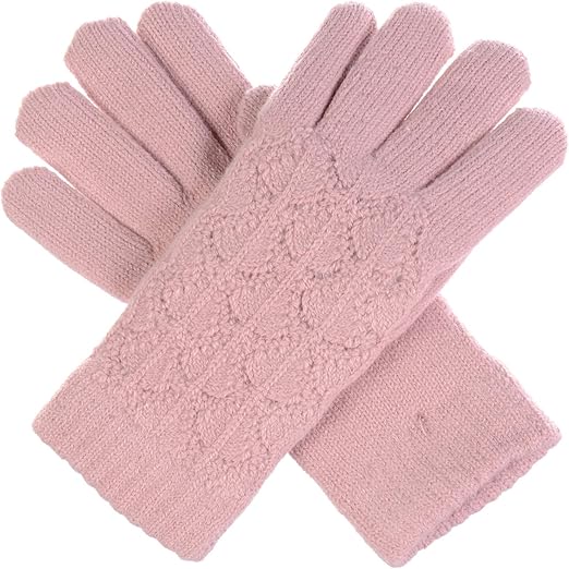 LL Romantic Lace Womens Pink Knit Gloves Warm Lining Cold Weather at