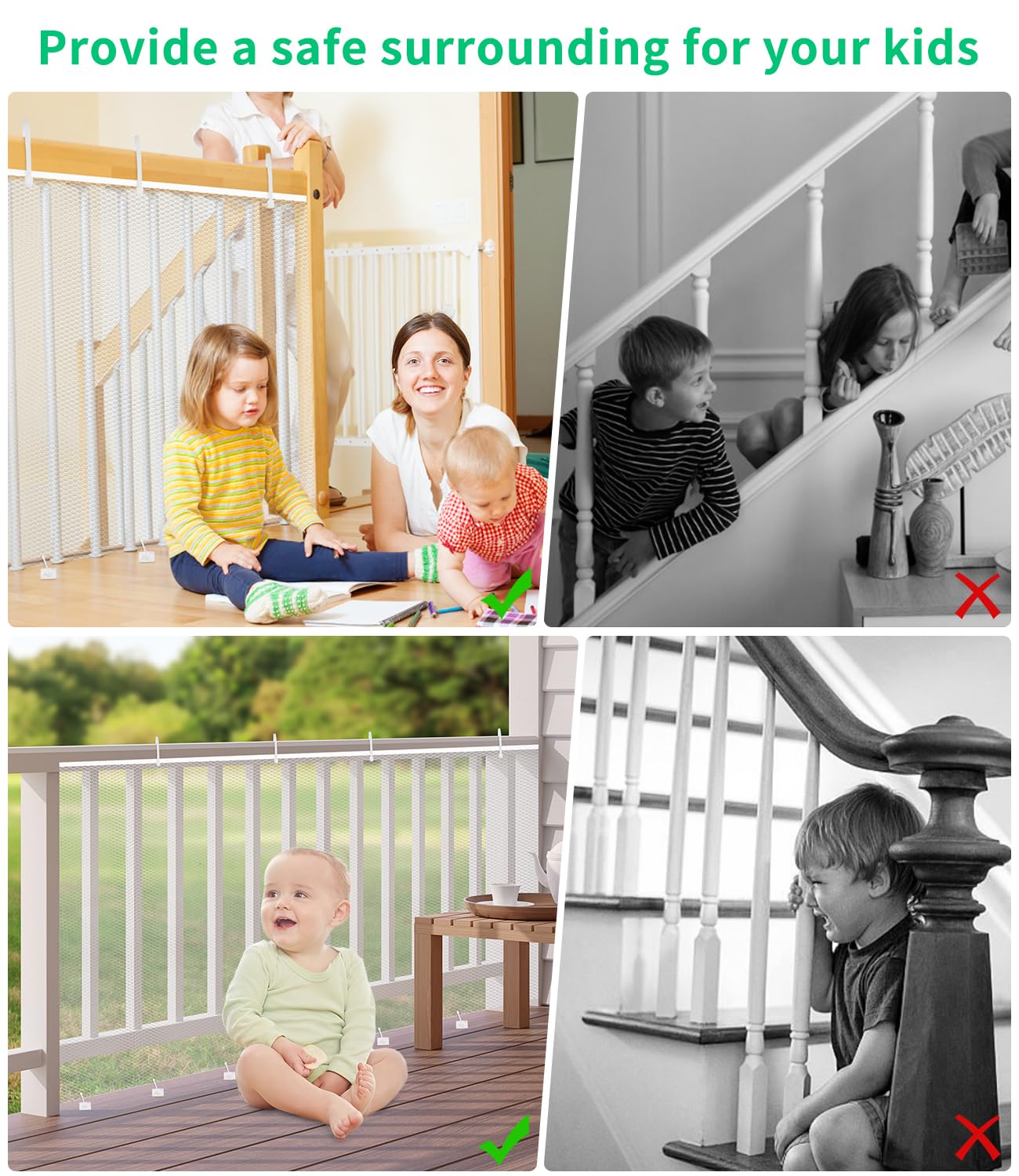 Red de Seguridad Infantil, Red de Seguridad Niños para Escaleras, Barandillas y Vallas, Red de Seguridad para Balcones robustas y Ajustable para niños, Mascotas y Juguetes, 300 x 90 cm, Blanco