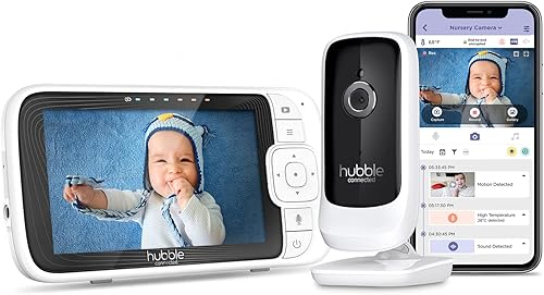 Hubble Connected Nursery Pal Link Premium Smart Connected Monitor de bebé habilitado para Wi-Fi con gran visor de unidad de padres a color de 5