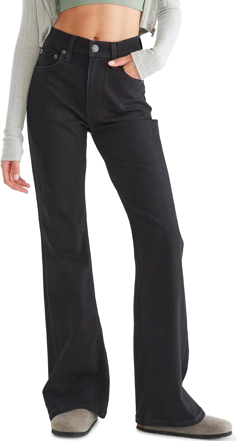 AEROPOSTALE Women's Aero Hi Rise Flare Jean, Black, 2 Short