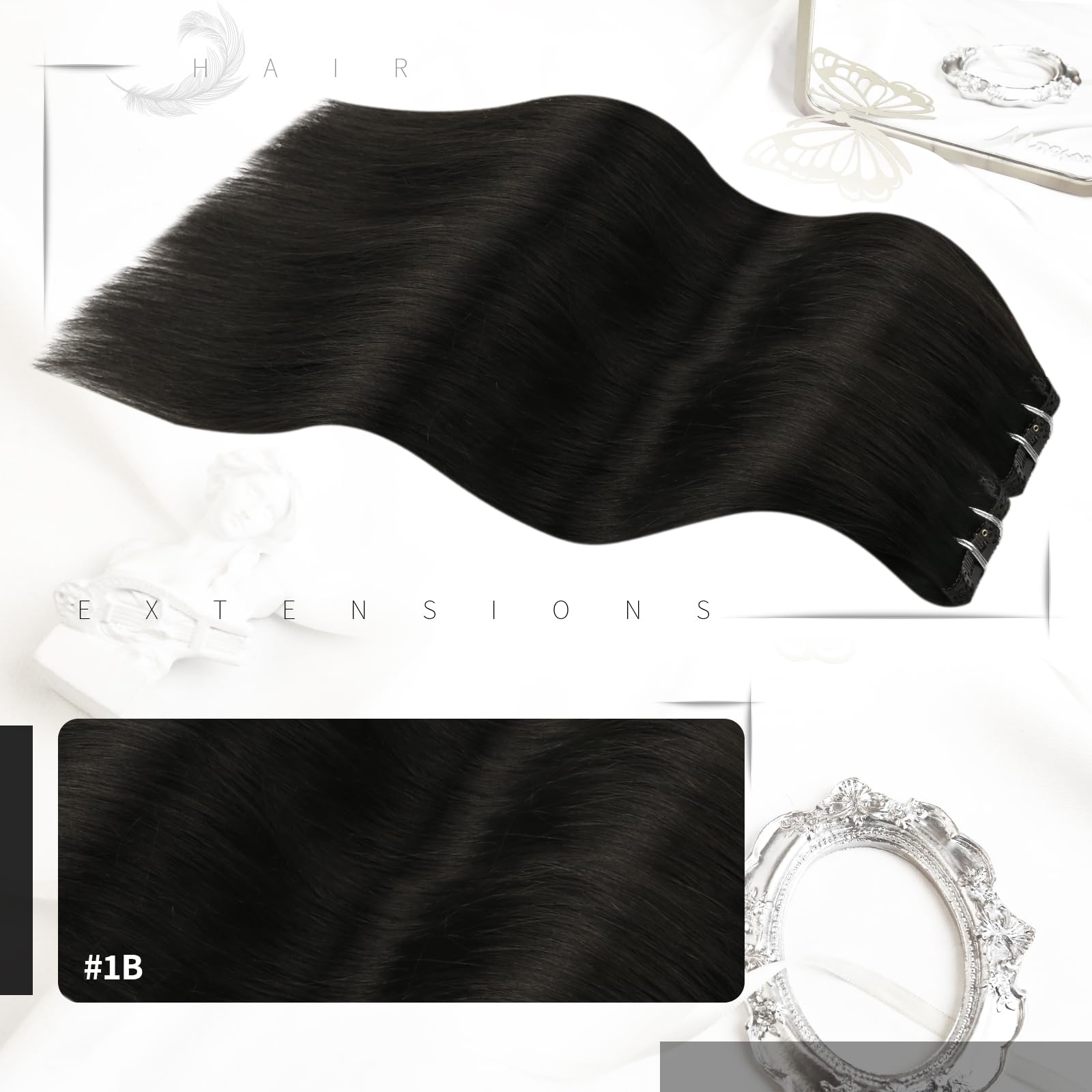 Moresoo Black Hair Extensions Clip in Long 24 Inch 120G 7pcs Full Head Clip in Hair Extensions Real Human Hair Natural Black Remy Hair #1B - Image 2