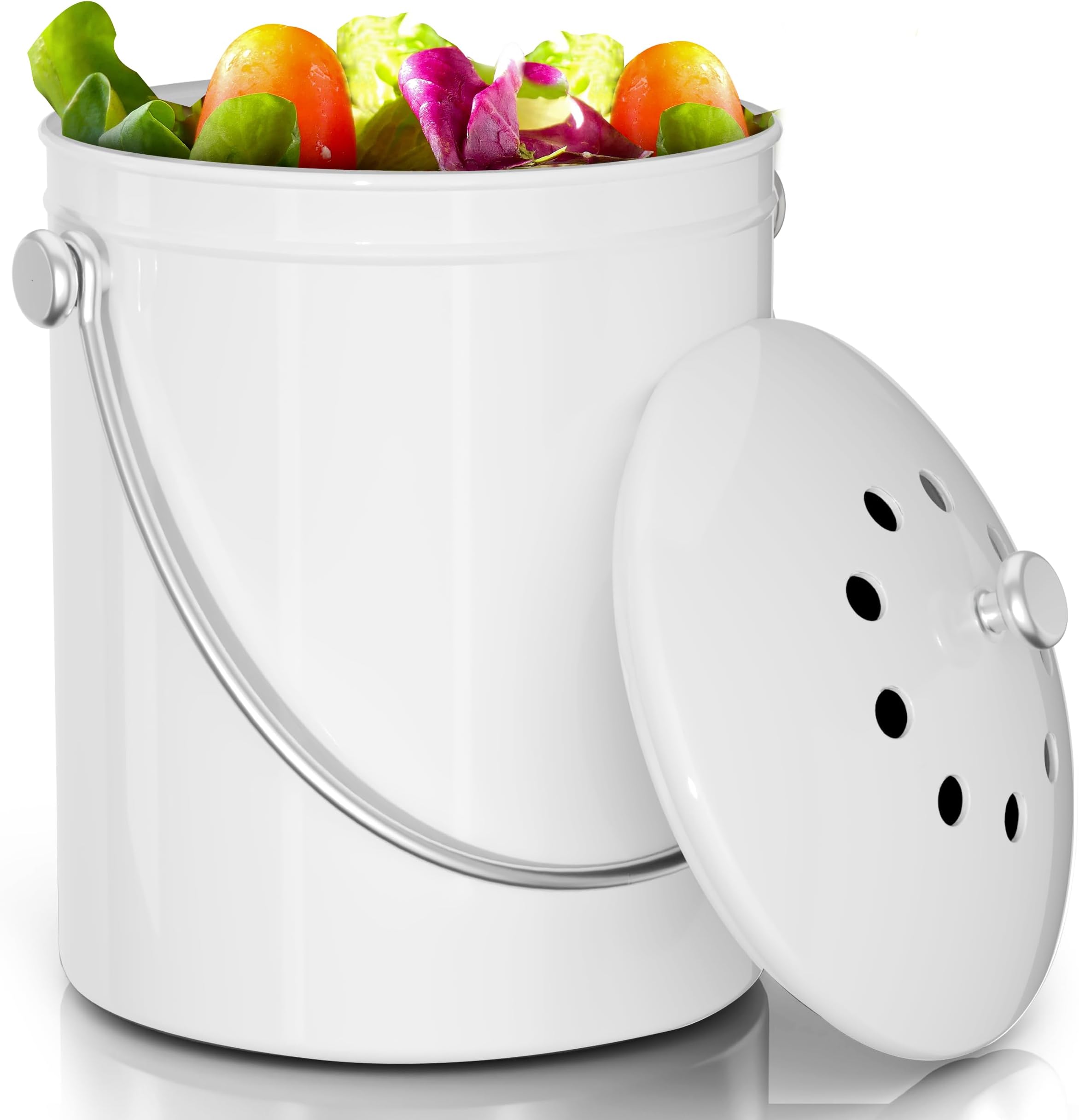 Utopia Kitchen Compost Bin for Kitchen Countertop, 1 Gallon Compost Bucket for Kitchen with Lid, Includes 1 Spare Charcoal Filter (White)