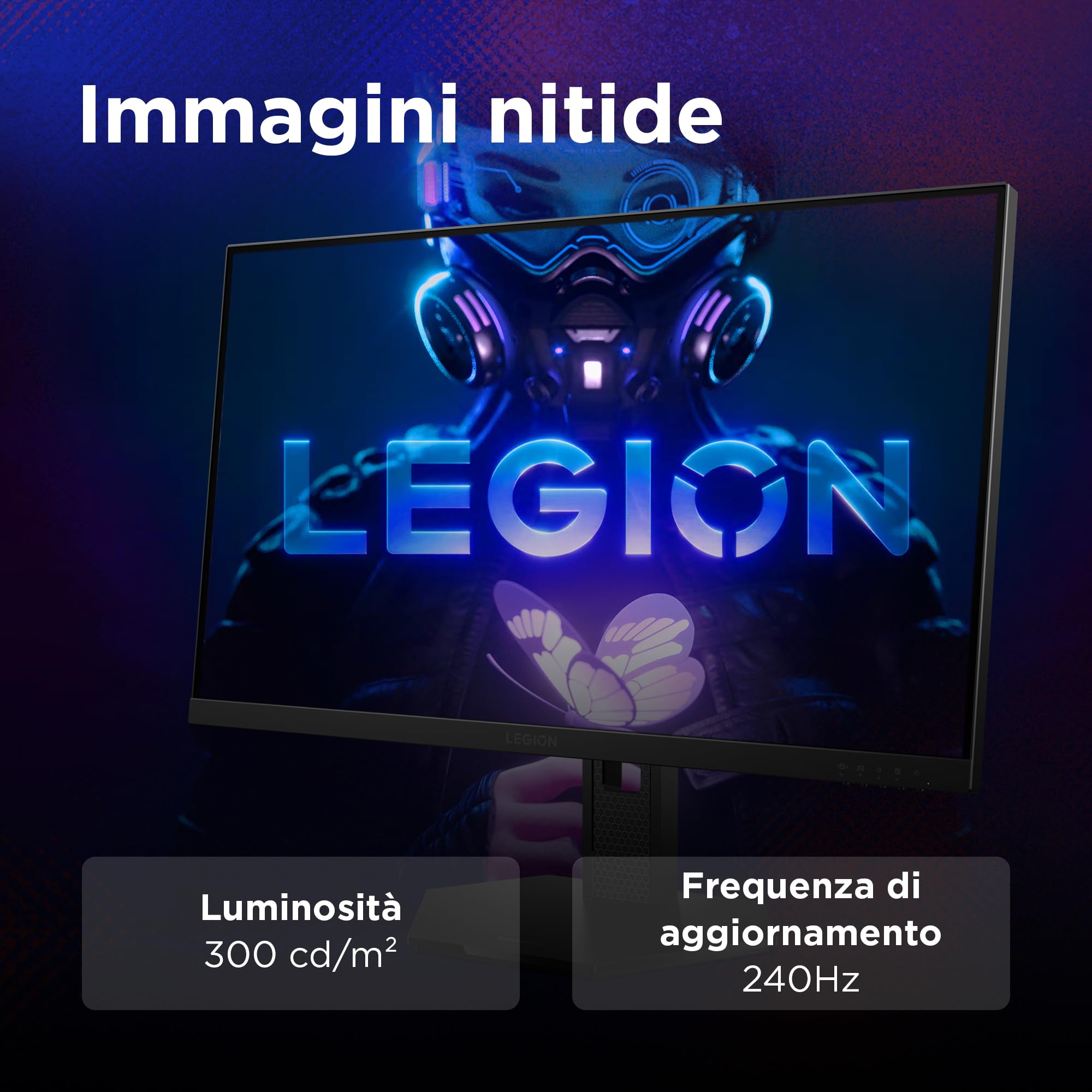 Lenovo Legion 27-15 | 27" Monitor Gaming IPS Full HD | 240Hz | 0.5 ms | DP 1.4, 2x HDMI 2.1 | AMD FreeSync Premium | Regolabile | VESA 100x100
