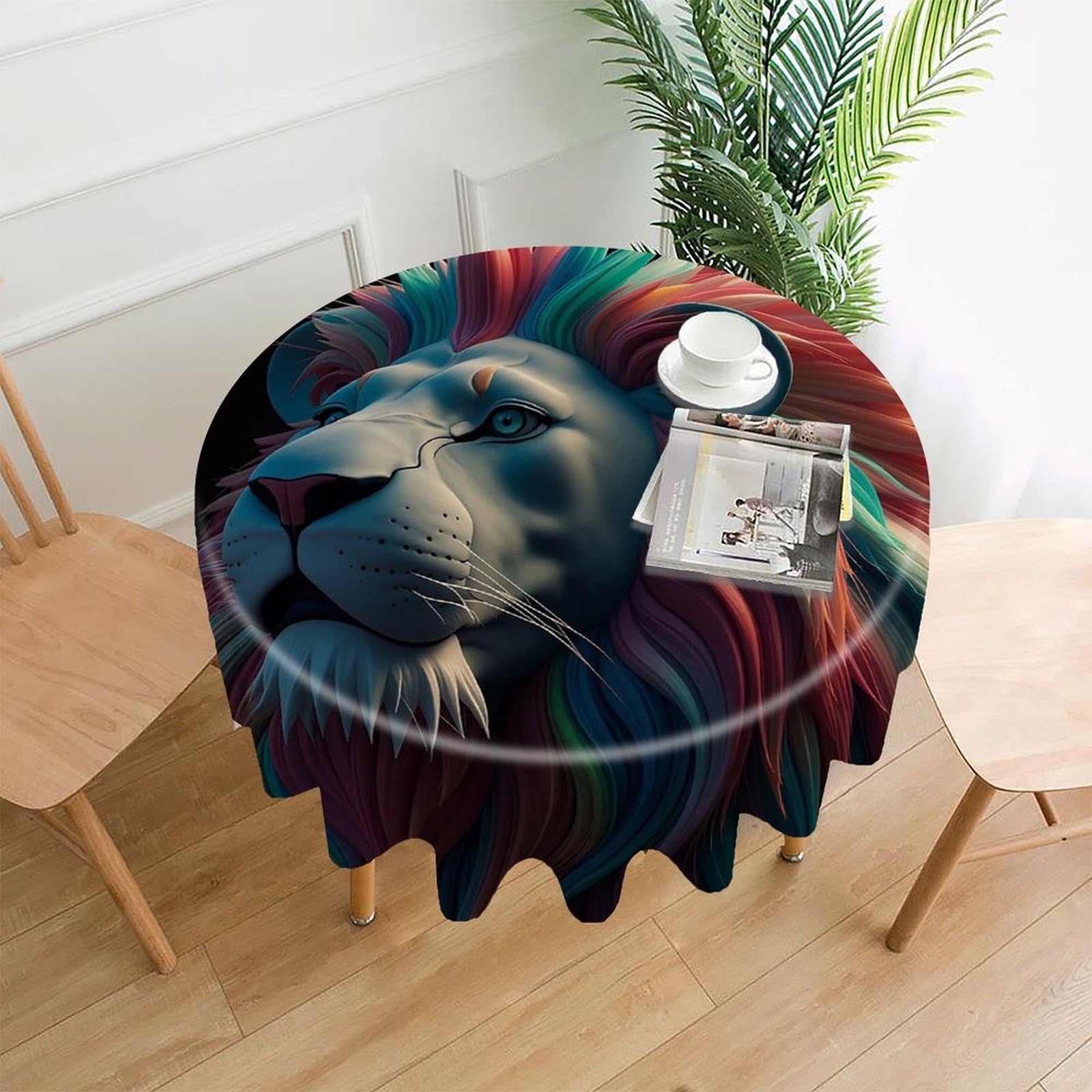 FekiLoot Abstract 3D Art Lion Tablecloth Decorative Round Table Cloth Wrinkle Resistant Washable Circle Table Cover Round Tablecloth for Picnic Party Camping Dining 60 Inch