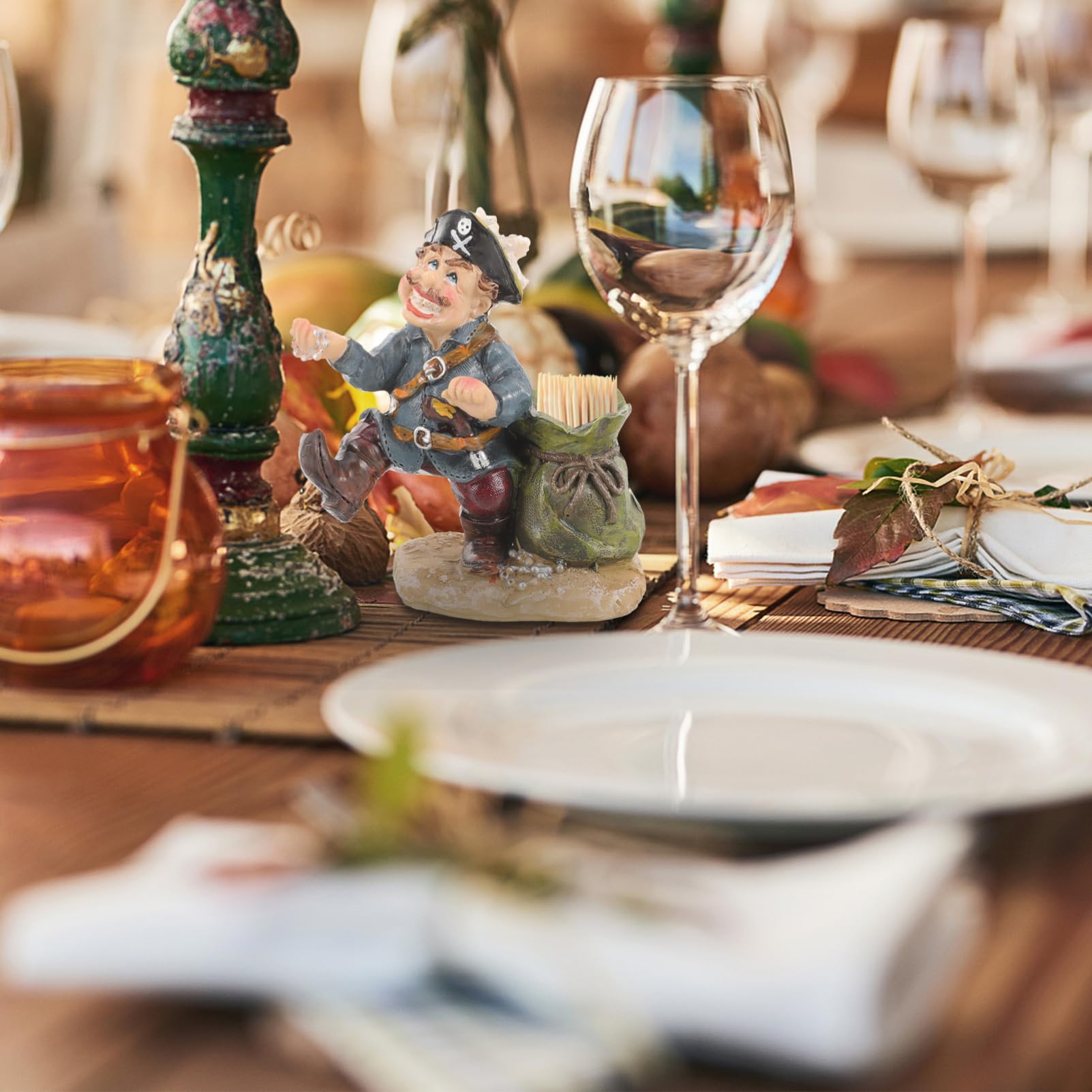 CIYODO 1Pc Adorable Resin Toothpick Holder Creative Pirate Toothpick Dispenser for Home Decor Storage Organizer for Living Room Dining Functional Accent