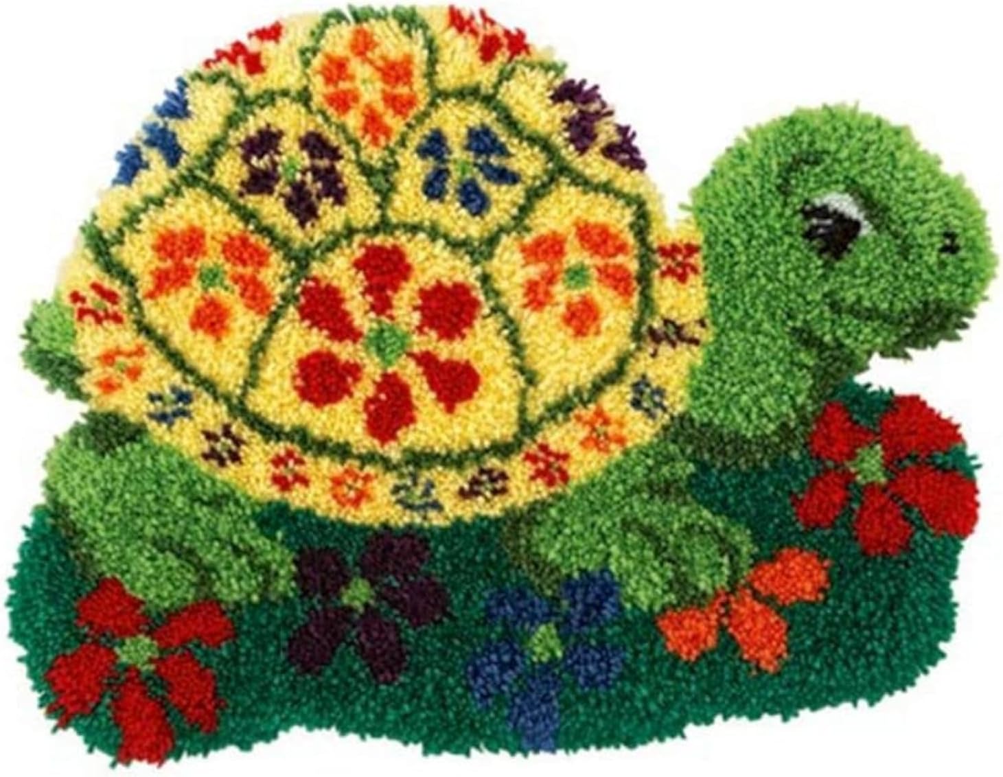 Flower Turtle Latch Hook Rug Kits Latch Hook kit Tapestry Crochet Yarn Kits Rug Making Kits with Printed Canvas Carpet Craft Kits for Beginners DIY Latch Hook Cushion Kit Mat 52x38cm