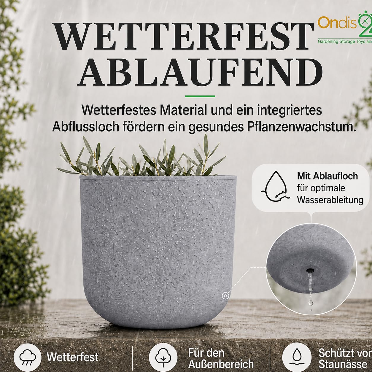 Ondis24 Pflanzgefäß, Blumenkübel Basalt Grau 50cm