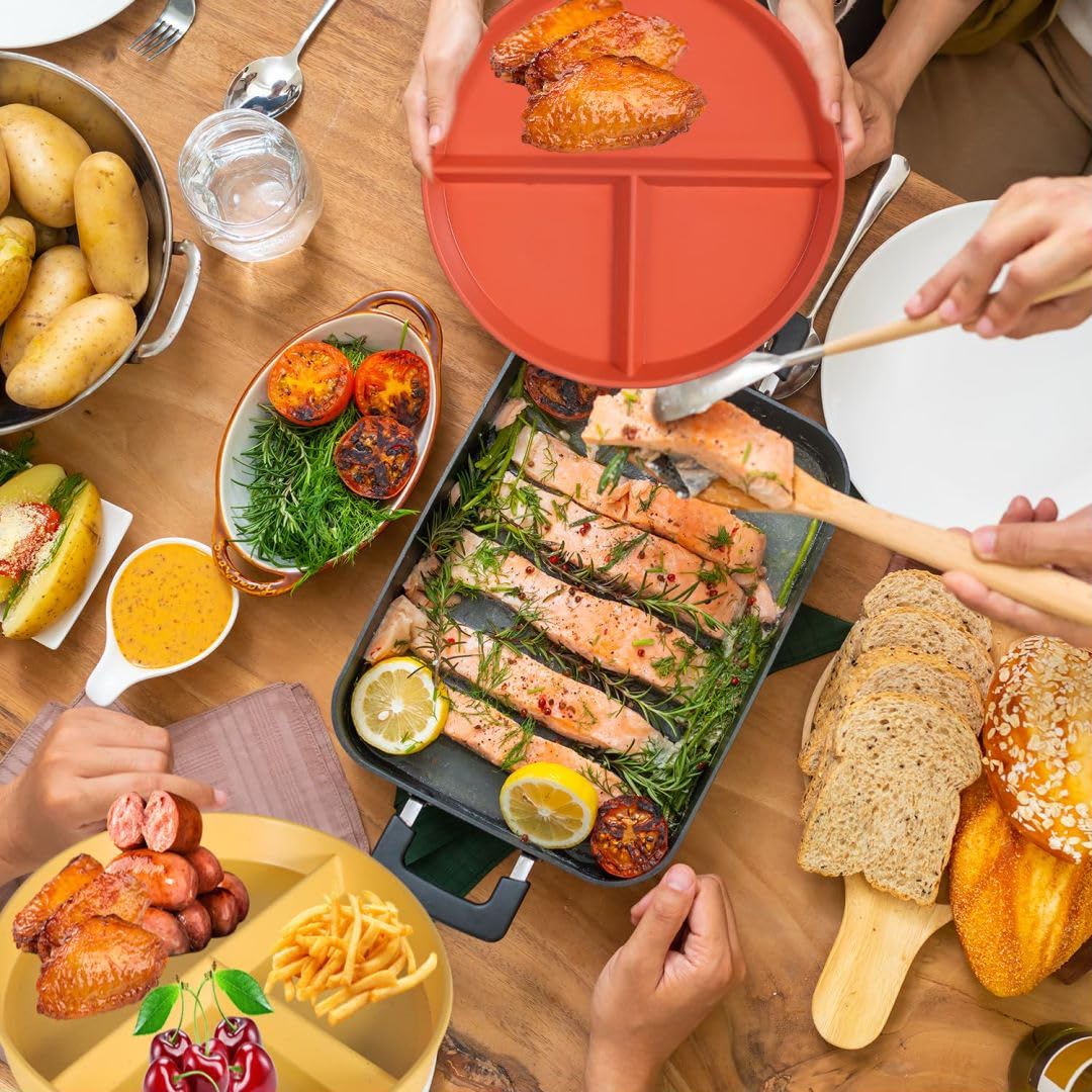 Set 4 Piatti Divisori Per Controllo Porzioni - 3 Scomparti, Infrangibili, Microonde E Lavastoviglie