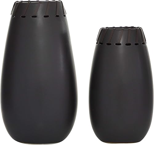 Miniatura 3 de Deco 79 Jarrón con textura de rayas de cerámica, 5 "x 5" x 23 ", blanco