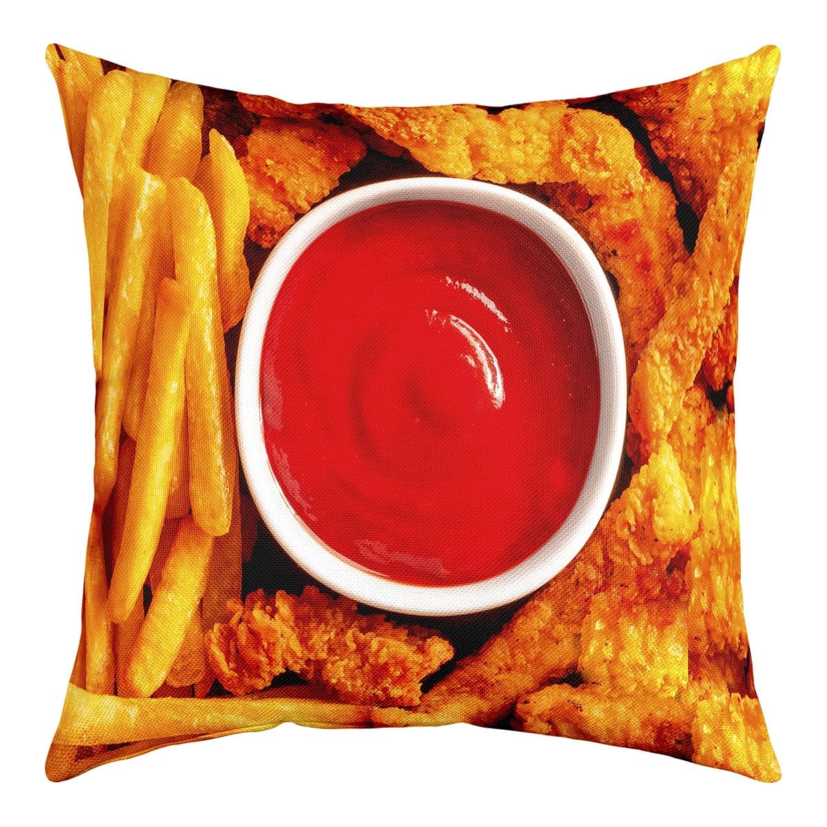 Homemissing Food Chicken Throw Pillow Covers 16x16 Inch French Fries Pillowcase for Sofa Couch Bed Chair Car Fried Chicken Cushion Cover Tomato Sauce 3D Food Outdoor Pillows Covers