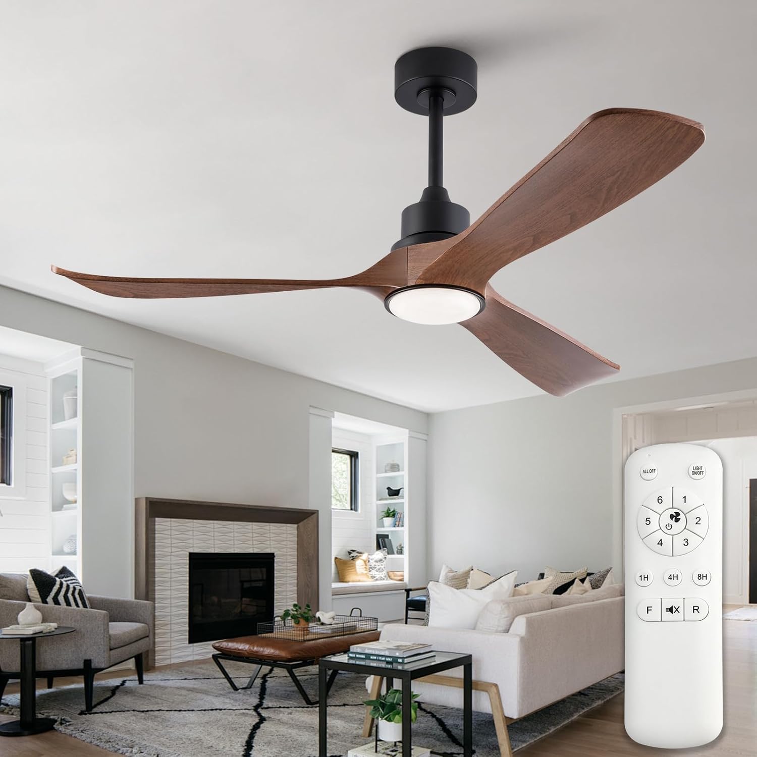 52 Inch Ceiling Fans with Lights and Remote,Memory Function,6-speed Reversible DC Motor,3 ABS Blades,Modern Indoor Outdoor Ceiling Fan with Light for Bedroom Patios Living Room Dinning Room