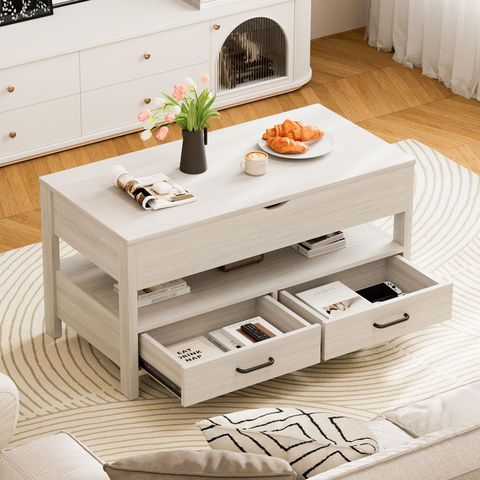 Amazon.co.jp: IKIFLY ローテーブル 昇降式 木製 コーヒーテーブル