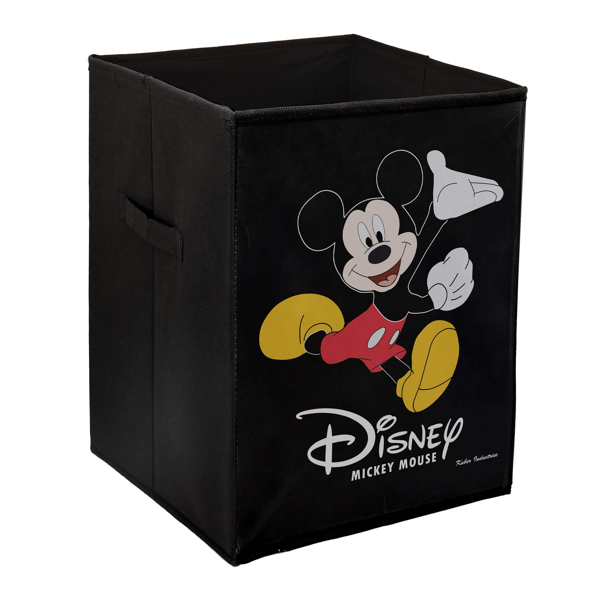 Kuber Industries Disney Mickey Mouse Print Non Woven Fabric Foldable Laundry Basket, Toy Storage Basket, Cloth Storage Basket with Handles (Set of 2, Black)-KUBMART1193