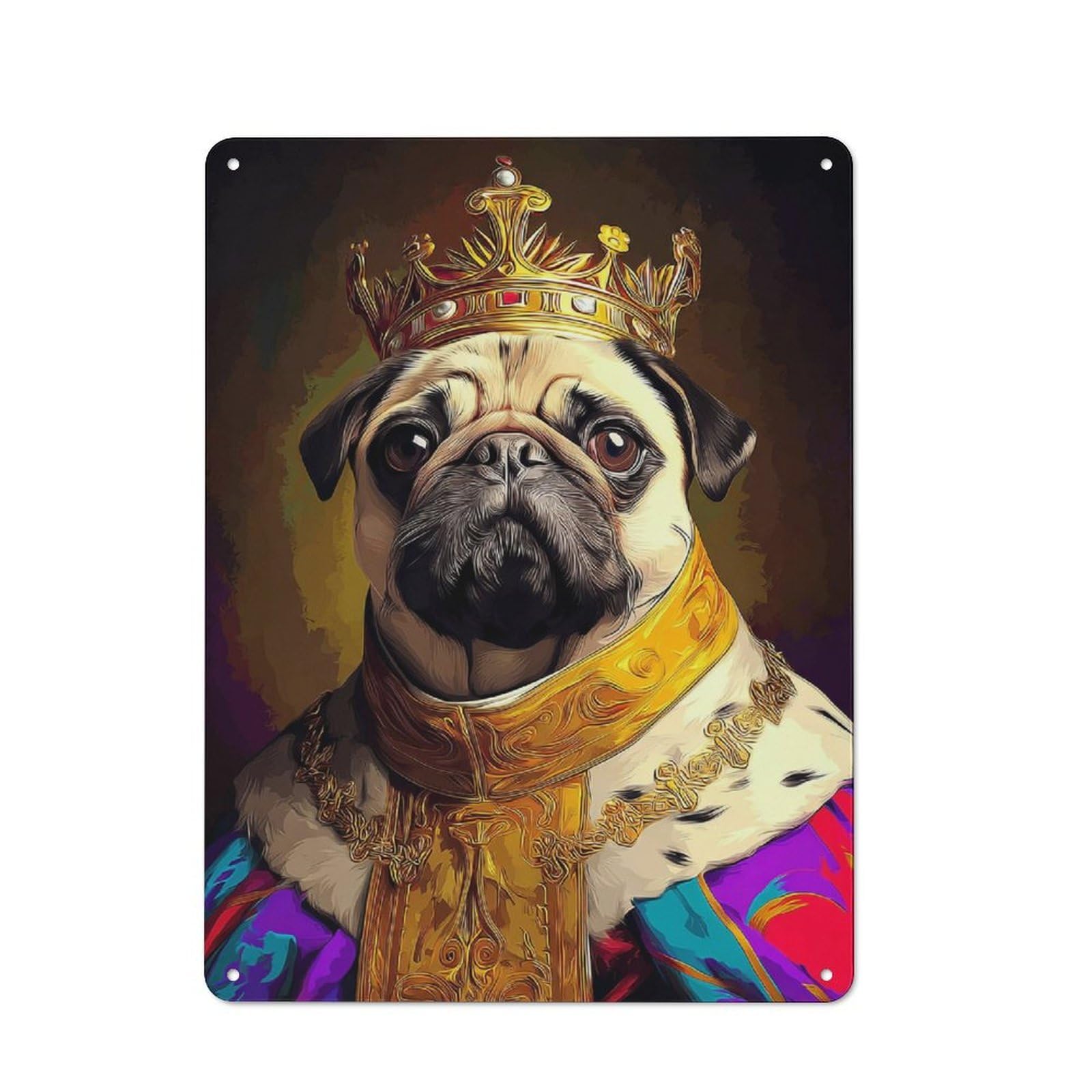Royal Pug Portrait Artwork Vintage Tin Sign 40x30cm, Rustic Bistro Wall Plaque for Kitchen, Cafe, Pantry Or Dining Room