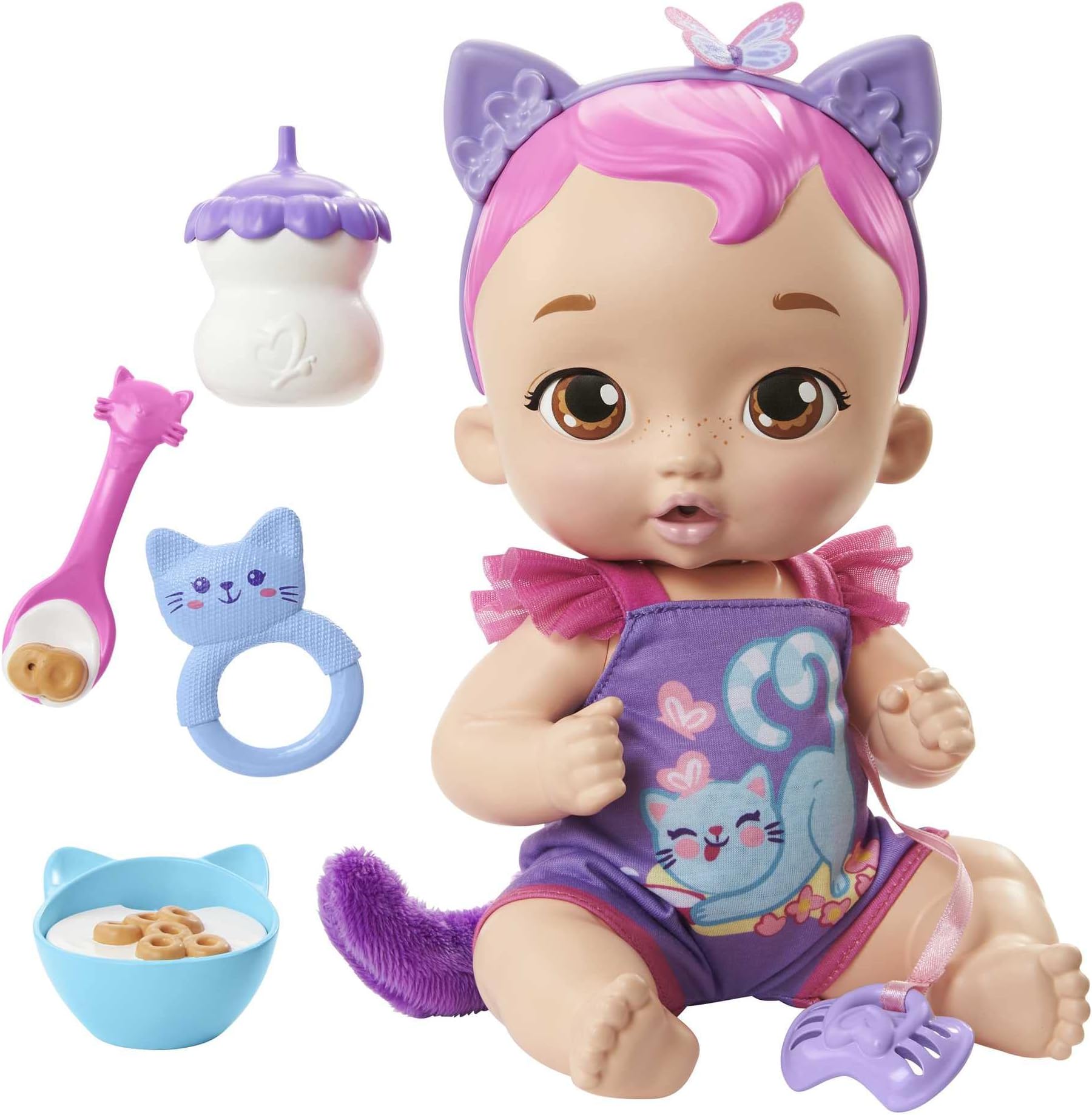 My Garden Baby Snack & Snuggle Baby Kitten Purple Doll (12-in) with 20+ Sounds