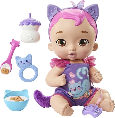My Garden Baby Snack & Snuggle Baby Kitten - Muñeca interactiva morada (12 pulgadas) con más de 20 sonidos y 5 accesorios, gran regalo para niños a