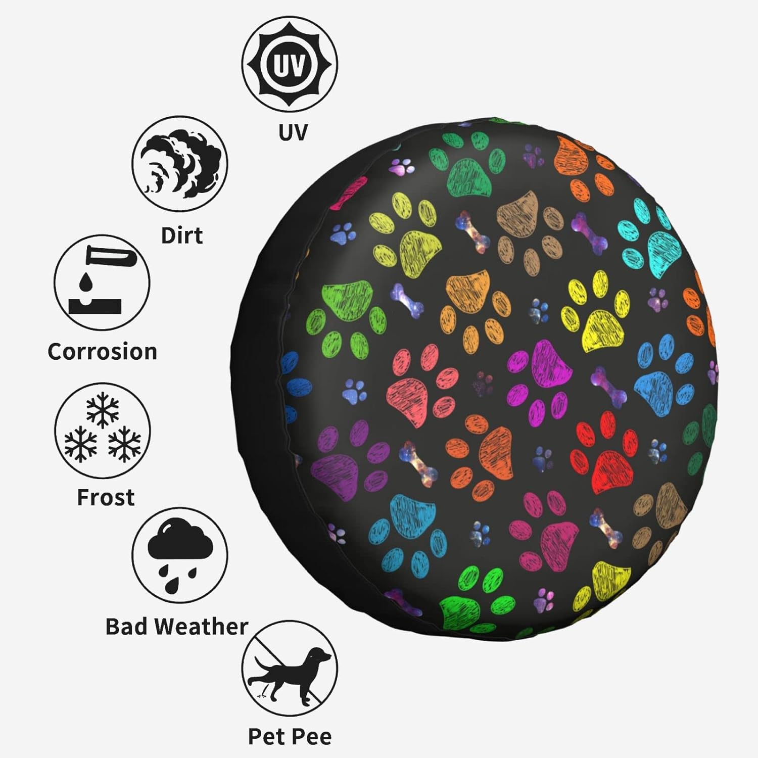 Dog Paw Print Spare Tire Cover Universal Fit for Jeep Trailer Rv SUV Truck Camper Weatherproof Dust-Proof Tire Cover Protector 16" Auto Accessories