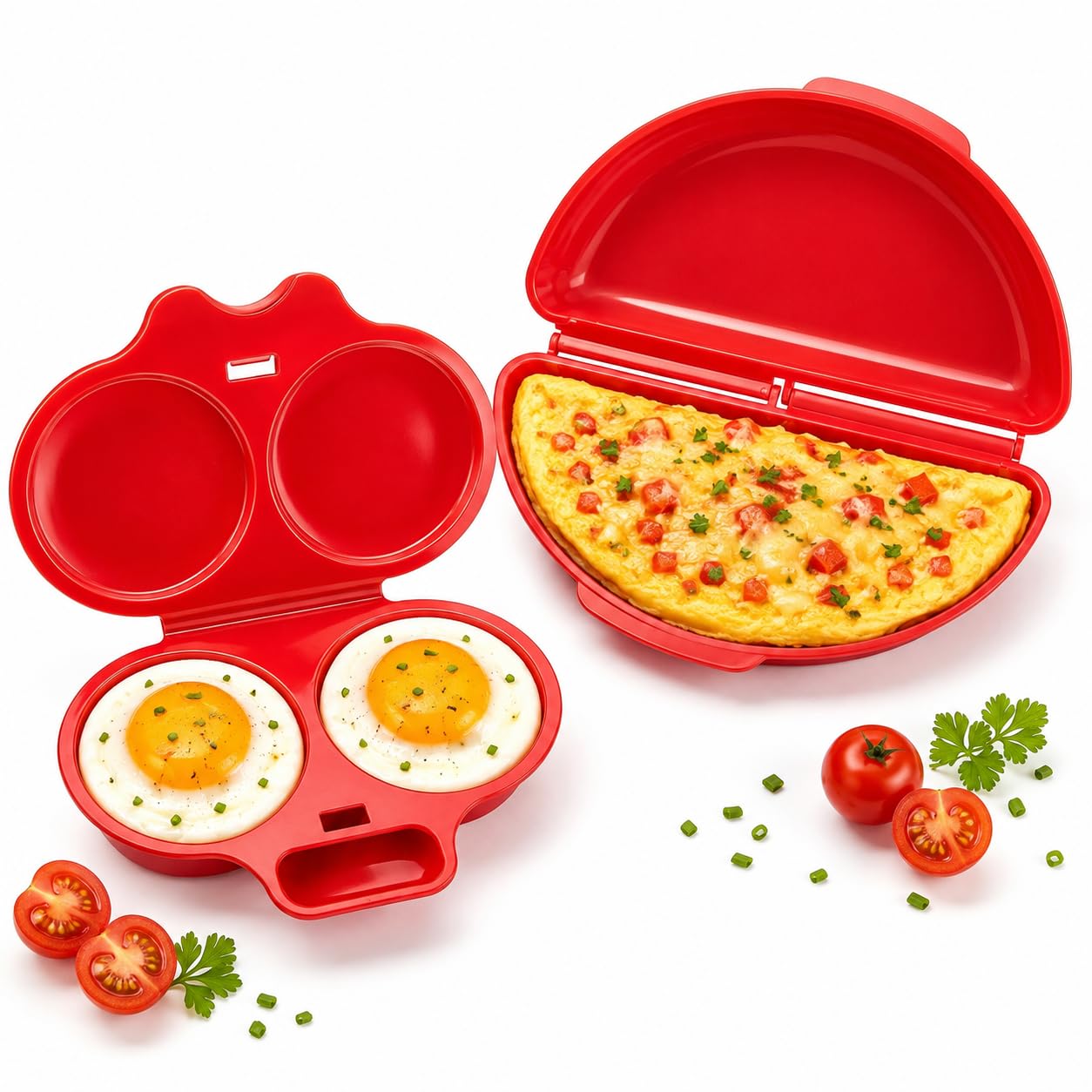 Microwave Egg Poacher & Omelette Maker, 2 Piece Egg Cooker Set