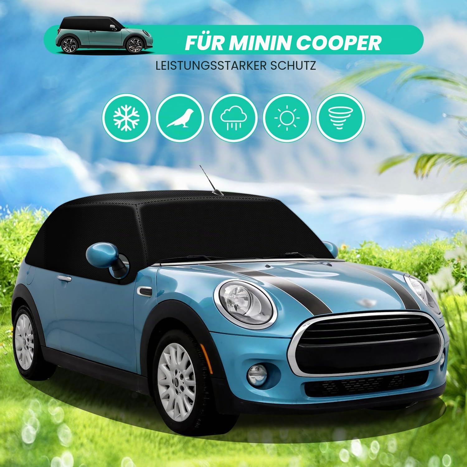 BMW Mini Cooper Cabrio R52 R57 F57 Halbgarage 600D Oxford-Gewebe Soft-Top-Dachschutzabdeckung Wetterfest 2005-2023