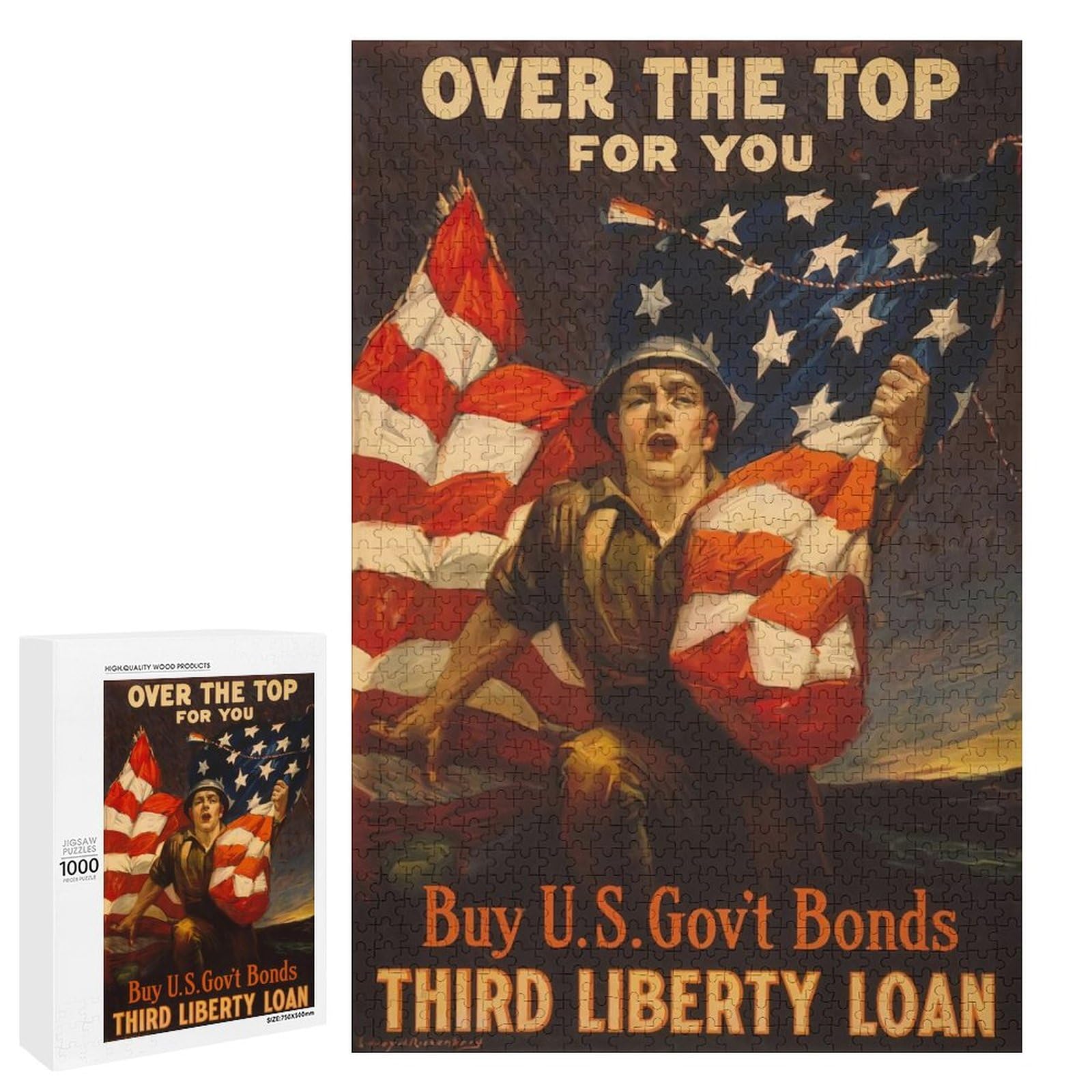 Jigsaw Puzzles for Adults Over The Top for You Buy U's Govt Bonds Third Liberty Loan 1000 Pieces Wooden Jigsaw Puzzle for Adults and Kids Educational Puzzle Decorations Gift, Style-15