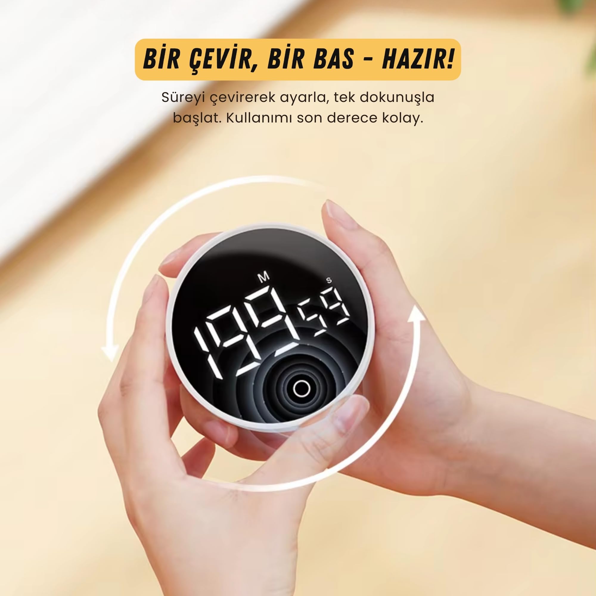 GWORKE RT-1 Mıknatıslı Rotary Zamanlayıcı 0-199 İleri Geri Sayım Kronometre, Ayaklı Stand, LED Ekran, USB-C Şarjlı, Pomodoro & Mutfak Timer (Beyaz)