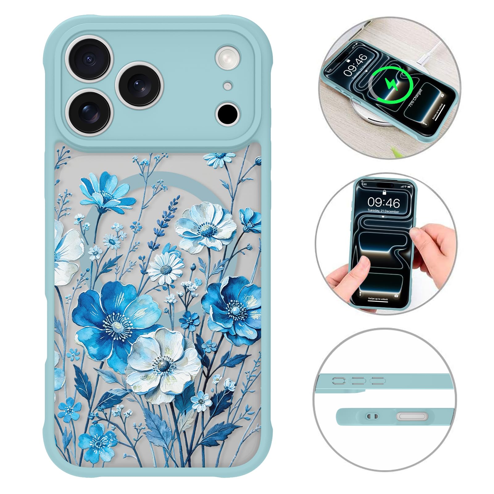 MZELQ Custodia magnetica per iPhone 17 Pro da 6,3 pollici, verde fiore