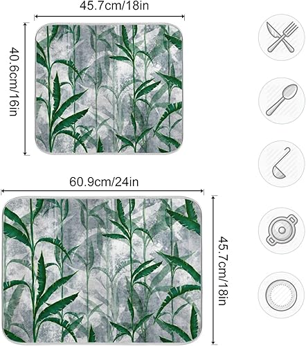 Vista 155 de Tapete de secado de platos de flores de fondo negro para encimera de cocina de 18 x 24 pulgadas, tapete de microfibra absorbente, tapete de secado
