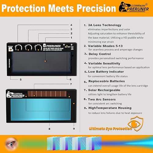 Miniatura 6 de Preruner Lente de soldadura de oscurecimiento automático, lente de soldadura serie azul para campana de soldadura de panqueques, tecnología de color