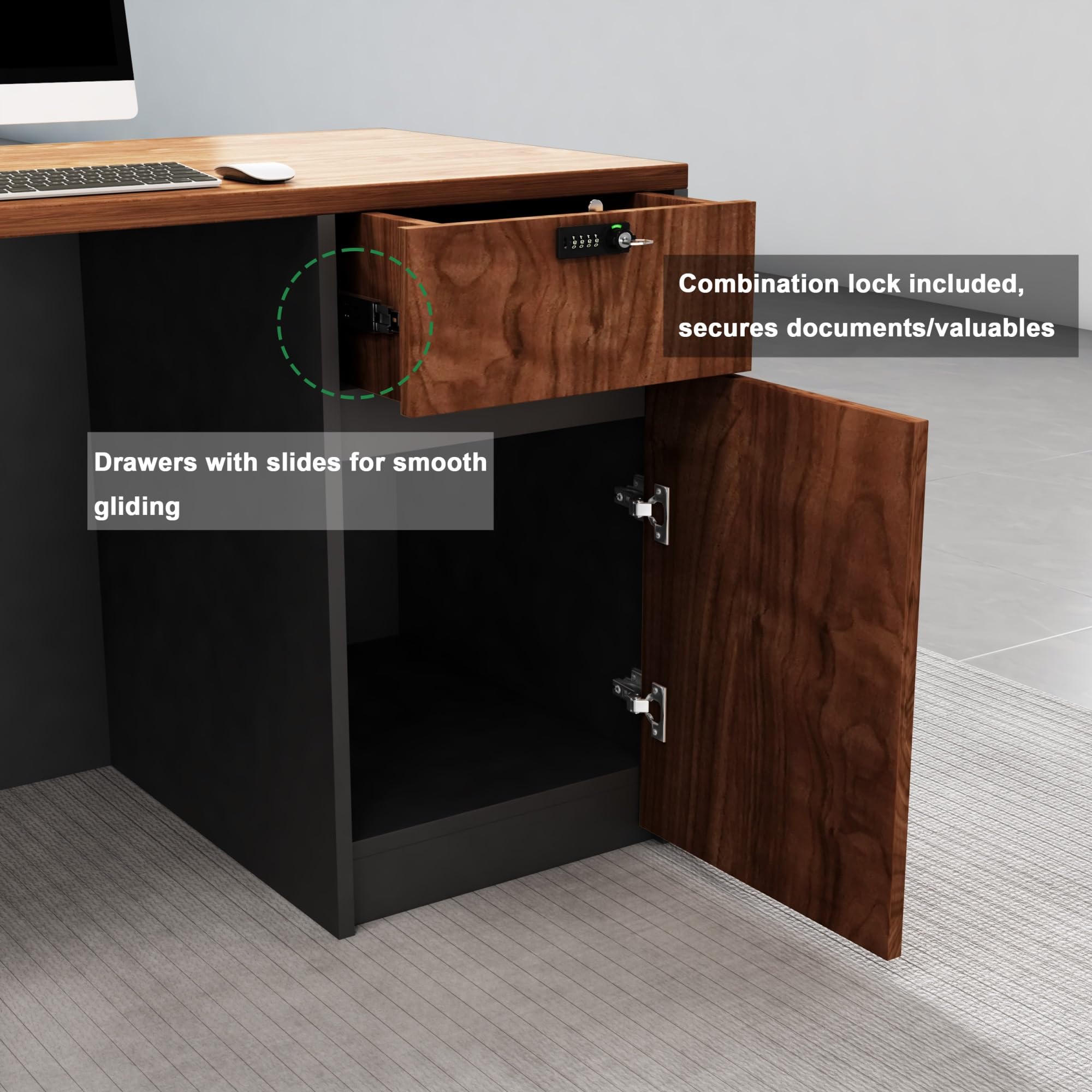 Bancone Reception Moderno per Estetica e Negozi – Banco Cassa Multifunzionale per Ufficio, Saloni, Registratori di Cassa o Reception (Senza Sedie)(Left C,200x60cm)