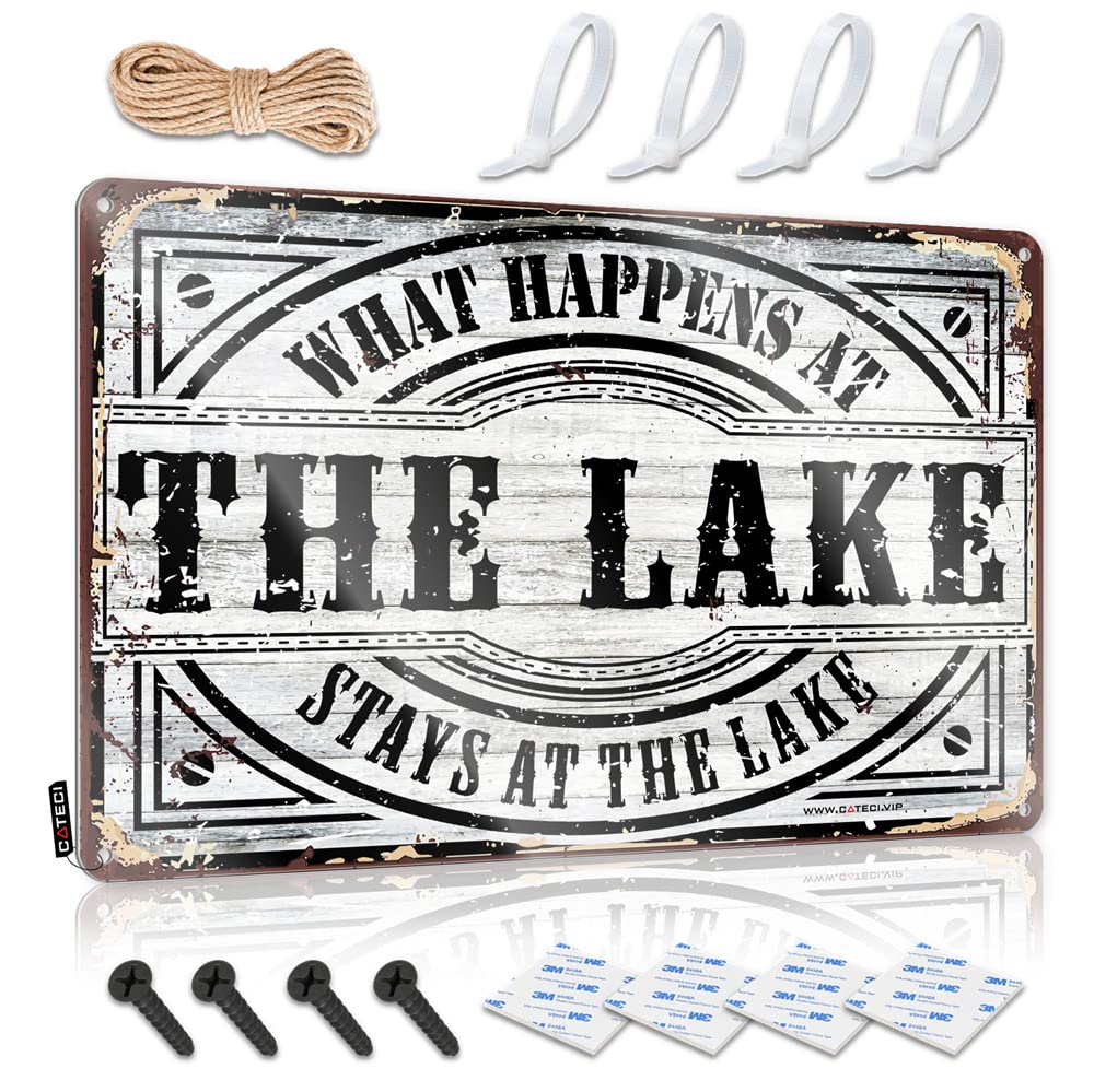 Funny Signs For Home Decor What Happens At The Lake Stays At The Sign Metal Signs For Home Decor Funny Street Signs(20X30CM)