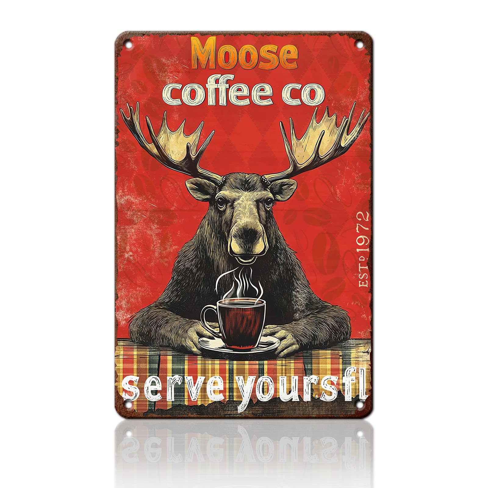 Anceky Retro Metal Tin Sign Moose Coffee Company Sign Funny Wall Decor for Home Farmhouse Backyard Bar Outdoor 12×8 Inch
