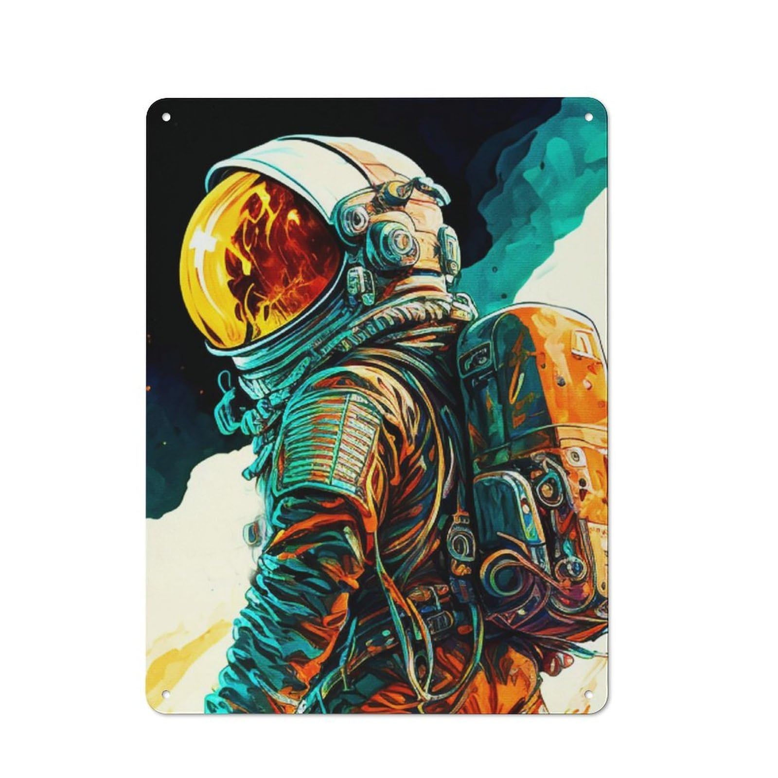 Junmoney Painting Astronaut Tin Wall Plaque 40X30cm With For Pub Or Café, For Collectors Of Retro Metal Wall Decor