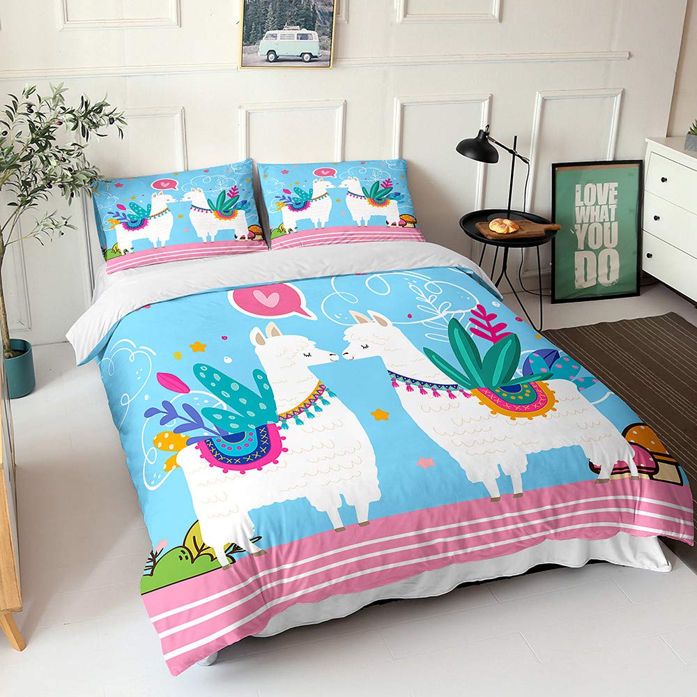 Parure de lit Housse de Couette Alpaga Rose 140x200cm pour Créer une Chambre d'Enfant Douillette